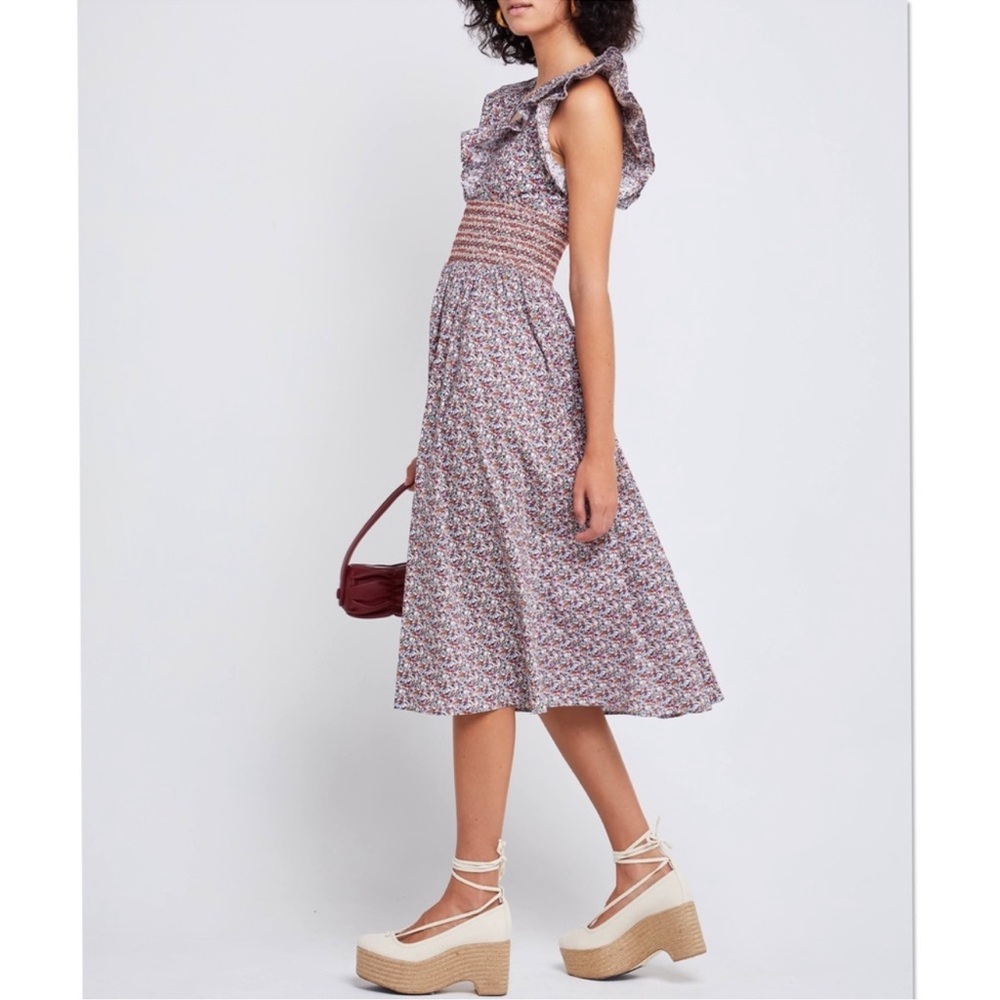 O.P.T. Scilla Smocked Floral Print Midi Dress Size S